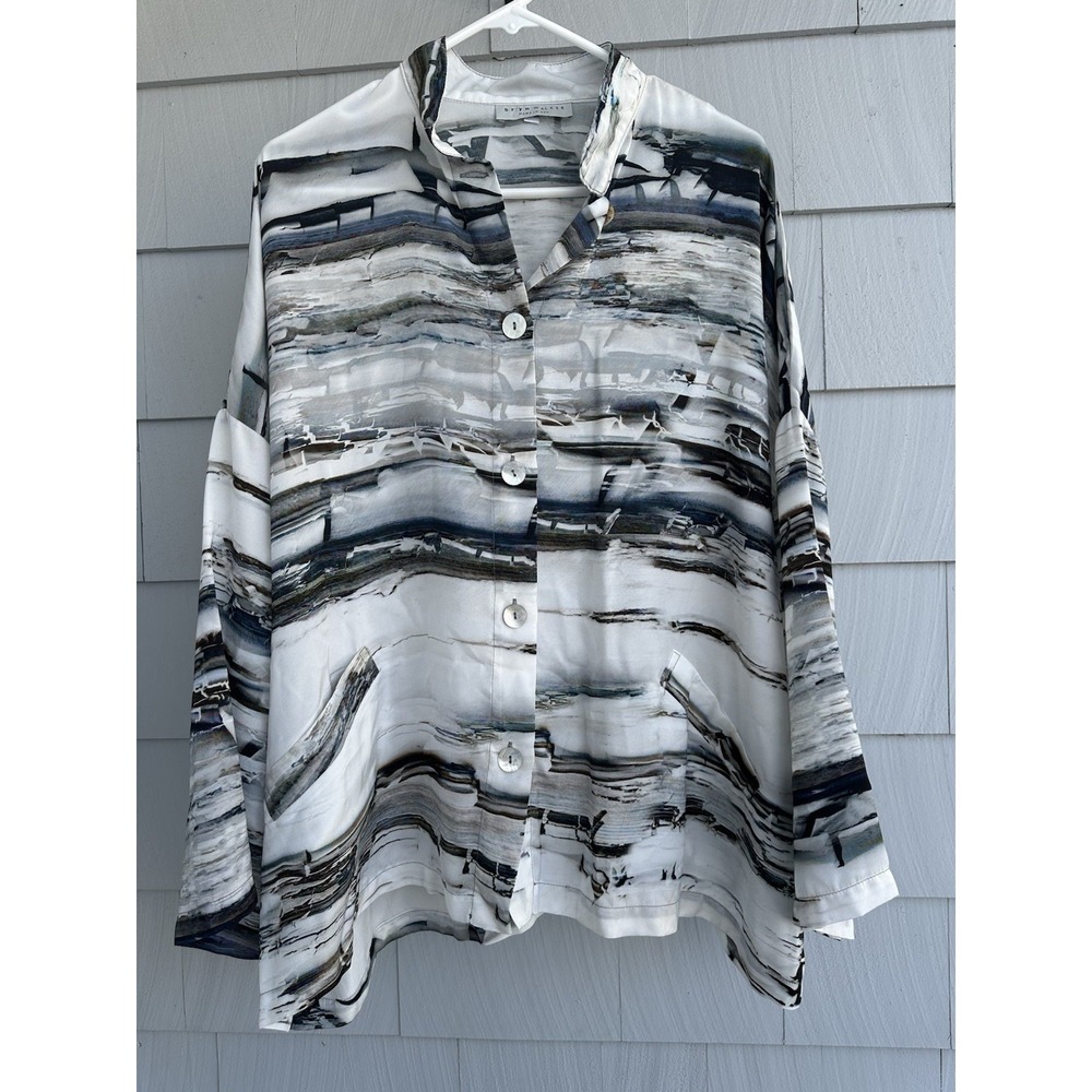 Bryn Walker XL Oversized Abstract Print Button Shirt USA Pockets‎